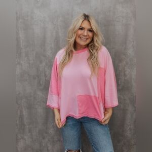 NWT Purchased from Dolly Boutique "Bubble🫧Gum🩷 Patchwork Top" Sz XL